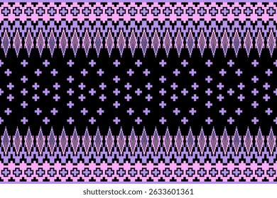 Geometric floral pattern background vector illustration.flower ethnic pixel pattern,Aztec style,abstract background.design for texture,fabric,clothing,decoration,print,sarong.