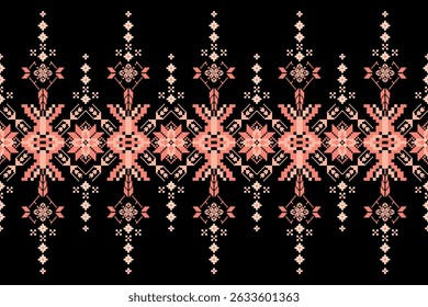 Geometric floral pattern background vector illustration.flower ethnic pixel pattern,Aztec style,abstract background.design for texture,fabric,clothing,decoration,print,sarong.