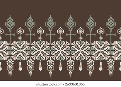 Geometric floral pattern background vector illustration.flower ethnic pixel pattern,Aztec style,abstract background.design for texture,fabric,clothing,decoration,print,sarong.