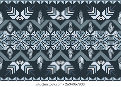 Geometric floral pattern background vector illustration.flower ethnic pixel pattern,Aztec style,abstract background.design for texture,fabric,clothing,decoration,print,sarong.