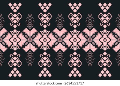 Geometric floral pattern background vector illustration.flower ethnic pixel pattern,Aztec style,abstract background.design for texture,fabric,clothing,decoration,print,sarong.