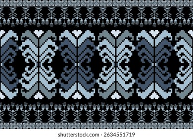 Geometric floral pattern background vector illustration.flower ethnic pixel pattern,Aztec style,abstract background.design for texture,fabric,clothing,decoration,print,sarong.