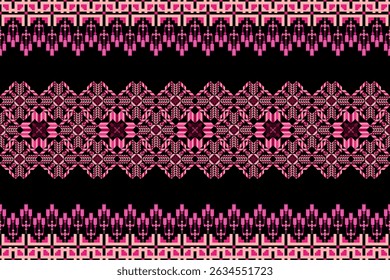 Geometric floral pattern background vector illustration.flower ethnic pixel pattern,Aztec style,abstract background.design for texture,fabric,clothing,decoration,print,sarong.