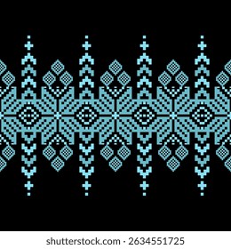 Geometric floral pattern background vector illustration.flower ethnic pixel pattern,Aztec style,abstract background.design for texture,fabric,clothing,decoration,print,sarong.