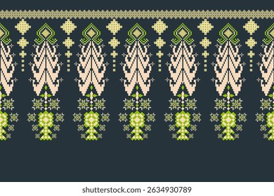 Geometric floral pattern background vector illustration.flower ethnic pixel pattern,Aztec style,abstract background.design for texture,fabric,clothing,decoration,print,sarong.