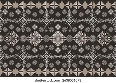 Geometric floral pattern background vector illustration.flower ethnic pixel pattern,Aztec style,abstract background.design for texture,fabric,clothing,decoration,print,sarong.