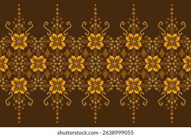 Geometric floral pattern background vector illustration.flower ethnic pixel pattern,Aztec style,abstract background.design for texture,fabric,clothing,decoration,print,sarong.