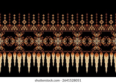 Geometric floral pattern background vector illustration.flower ethnic pixel pattern,Aztec style,abstract background.design for texture,fabric,clothing,decoration,print,sarong.