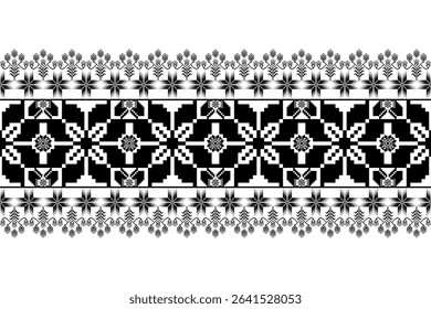 Geometric floral pattern background vector illustration.flower ethnic pixel pattern,Aztec style,abstract background.design for texture,fabric,clothing,decoration,print,sarong.