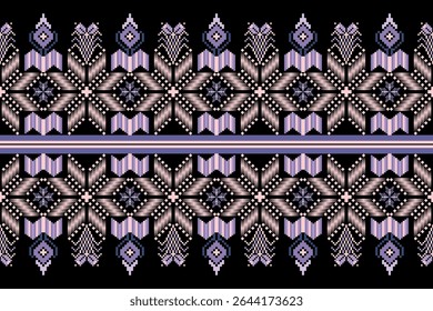Geometric floral pattern background vector illustration.flower ethnic pixel pattern,Aztec style,abstract background.design for texture,fabric,clothing,decoration,print,sarong.