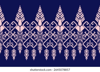 Geometric floral pattern background vector illustration.flower ethnic pixel pattern,Aztec style,abstract background.design for texture,fabric,clothing,decoration,print,sarong.