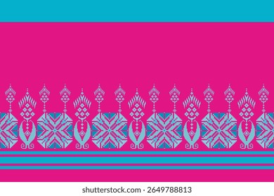 Geometric floral pattern background vector illustration.flower ethnic pixel pattern,Aztec style,abstract background.design for texture,fabric,clothing,decoration,print,sarong.