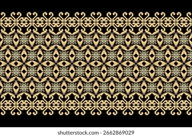 Geometric floral pattern background vector illustration.flower ethnic pixel pattern,Aztec style,abstract background.design for texture,fabric,clothing,decoration,print,sarong.