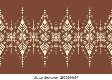 Geometric floral pattern background vector illustration.flower ethnic pixel pattern,Aztec style,abstract background.design for texture,fabric,clothing,decoration,print,sarong.