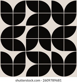 Geometric floral pattern in black and white. Repeated and decorative design that can be used for packaging, decorating, interior design, wallpapers, and more.