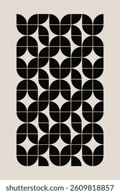 Geometric floral pattern in black and white. Repeated and decorative design that can be used for packaging, decorating, interior design, wallpapers, and more.