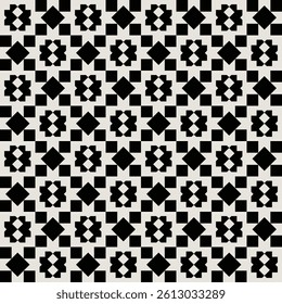 Geometric floral pattern in black and white. Repeated and decorative design that can be used for packaging, decorating, interior design, wallpapers, and more.