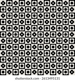 Geometric floral pattern in black and white. Repeated and decorative design that can be used for packaging, decorating, interior design, wallpapers, and more.