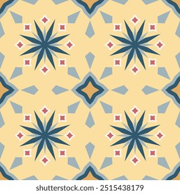 Geometric Floral Pattern The design is reminiscent of traditional tilework with a modern twist Perfect for home decor textiles and digital design.