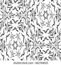 Geometric floral pattern, hexagon, triangle, square, seamless vector background.