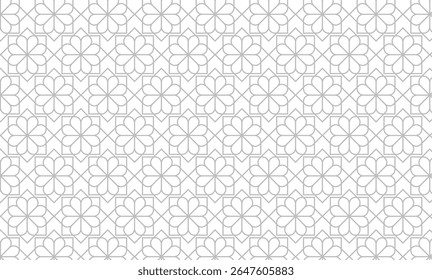 Geometric floral pattern with interlocking squares and quatrefoil shapes in a repeating design