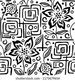 Geometric floral pattern on black