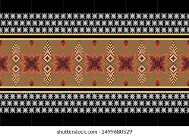 Geometric floral pattern on black background vector illustration.flower ethnic pixel pattern,Aztec style,abstract background.design for texture,fabric,clothing,decoration,print,sarong.