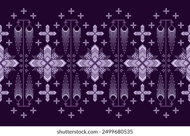 Geometric floral pattern on black background vector illustration.flower ethnic pixel pattern,Aztec style,abstract background.design for texture,fabric,clothing,decoration,print,sarong.