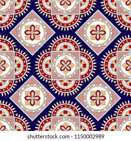 Geometric  floral pattern  on navy background