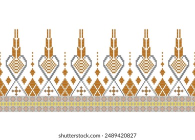 Patrón floral geométrico en el fondo blanco Ilustración vectorial.flower étnico pixel pattern, estilo azteca, fondo abstracto.design para textura, tela, ropa, decoración, impresión, sarong.
