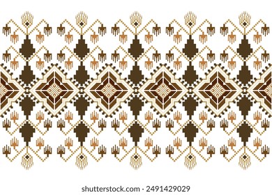 Geometric floral pattern on white background vector illustration.flower ethnic pixel pattern,Aztec style,abstract background.design for texture,fabric,clothing,decoration,print,sarong.