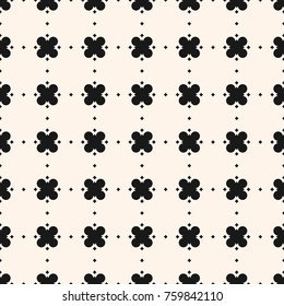 Geometric floral pattern. Ornamental seamless texture in Asian style. Vector monochrome ornament with flower silhouettes, small diamond shapes in regular grid. Stylish black & white repeat background