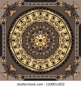 Geometric floral pattern with ornate lace frame art deco. Design can be used for Card, bandana print, kerchief design, napkin.