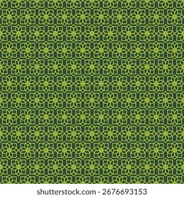 Patrón floral geométrico con Formas verdes repetitivas.
