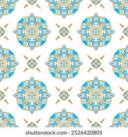 Geometric floral pattern. Seamless vector background. Colorful ornament. Ornament for fabric, wallpaper, packaging, decorative print.
