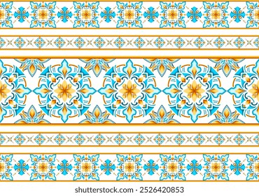 Geometric floral pattern. Seamless vector background. Colorful ornament. Ornament for fabric, wallpaper, packaging, decorative print.
