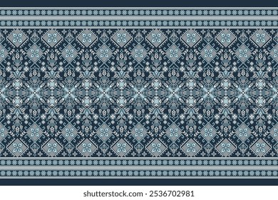 Geometric floral pattern traditional,geometric oriental pattern on navy blue background,vector illustration,geometric ethnic embroidery,abstract background.design for texture,fabric,clothing,print.