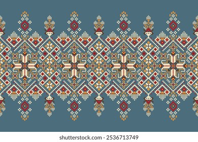 Geometric floral pattern traditional,geometric oriental pattern on blue background,vector illustration,geometric ethnic embroidery,abstract background.design for texture,fabric,clothing,decoration.