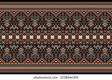 Geometric floral pattern traditional,geometric oriental pattern on black background,vector illustration,geometric ethnic embroidery,abstract background.design for texture,fabric,clothing,decoration.