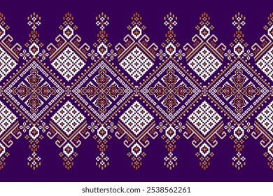 Padrão floral geométrico tradicional,padrão oriental geométrico sobre fundo roxo,ilustração vetorial,bordado étnico geométrico,abstrato background.design para textura,tecido,roupas,decoração.