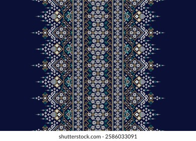 Geometric floral pattern traditional,geometric oriental pattern on blue background,vector illustration,geometric ethnic embroidery,abstract background.design for texture,fabric,clothing,decoration.