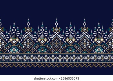 Geometric floral pattern traditional,geometric oriental pattern on blue background,vector illustration,geometric ethnic embroidery,abstract background.design for texture,fabric,clothing,decoration