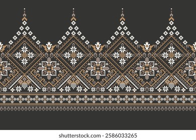 Geometric floral pattern traditional,geometric oriental pattern on black background,vector illustration,geometric ethnic embroidery,abstract background.design for texture,fabric,clothing,decoration