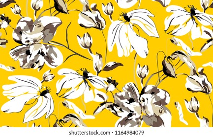 Geometric Floral Pattern Yellow Background