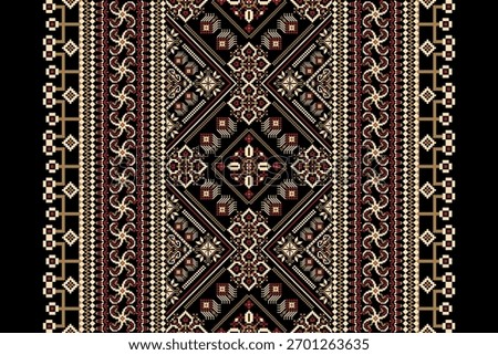 Geometric floral pattern,geometric ethnic pattern on black background vector illustration,floral cross stitch pattern,abstract background.design for texture,fabric,clothing,decoration,print,sarong