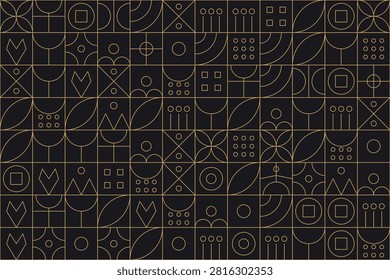 Geometric floral patterns in monochrome and gold high-contrast