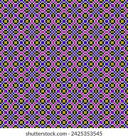 Geometric Floral Pink and Purple Seamless Pattern with Dots and Stars