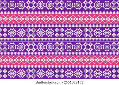 geometric and floral pixel pattern