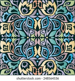 Geometric and floral seamless background. Hand drawn pattern, decorative artwork. Can be used for card design, wallpaper, pattern fills, web page background, surface textures