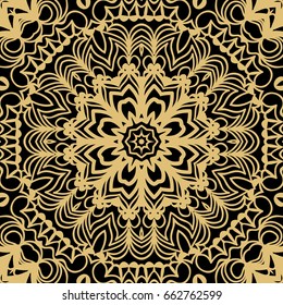 geometric floral seamless background. Tribal ethnic ornate decoration. Vector graphic illustration. gold, black color